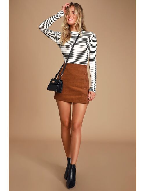 Lulus Katherina Rust Brown Button Front Corduroy Skirt