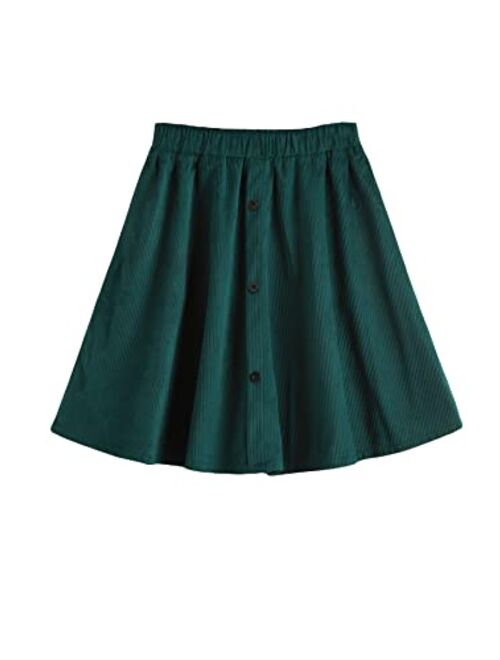 Milumia Girl's Button Up Skater Skirt High Waist A Line Flared Corduroy Short Skirt