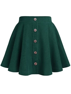 Flypigs Girls Corduroy Skirt with Lining Shorts and Pockets Button Flared Elastic Waist Skirts