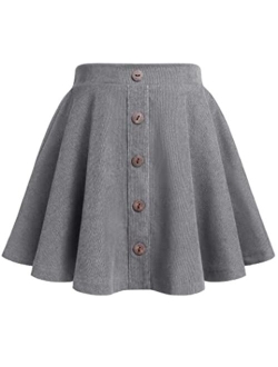 Flypigs Girls Corduroy Skirt with Lining Shorts and Pockets Button Flared Elastic Waist Skirts