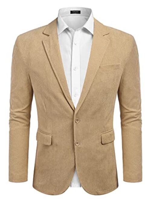 COOFANDY Men's Casual Corduroy Blazer Jacket Two Button Suit Jacket Slim Fit Sport Coat for Autumn Winter