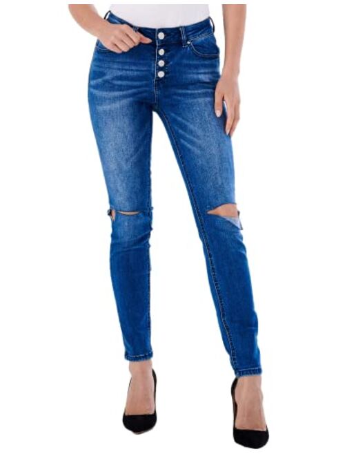 Resfeber Women's Ripped Skinny Jeans Stretch Comfy Pants Distressed Destroyed Jean with Hole