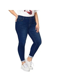 ALLABREVE Women Plus Size Ripped Stretch Skinny Jeans, High Rise Distressed Denim Jegging