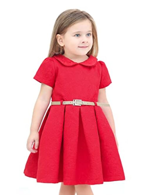 Lilax Little Girls' Flocked Occasion Dress with Shimmer Belt