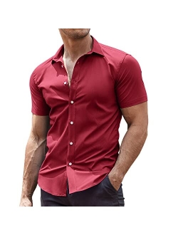 Men's Muscle Fit Dress Shirts Wrinkle-Free Short Sleeve Casual Button Down Shirt