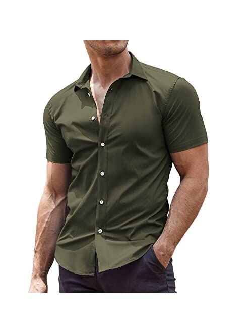 COOFANDY Men's Muscle Fit Dress Shirts Wrinkle-Free Short Sleeve Casual Button Down Shirt