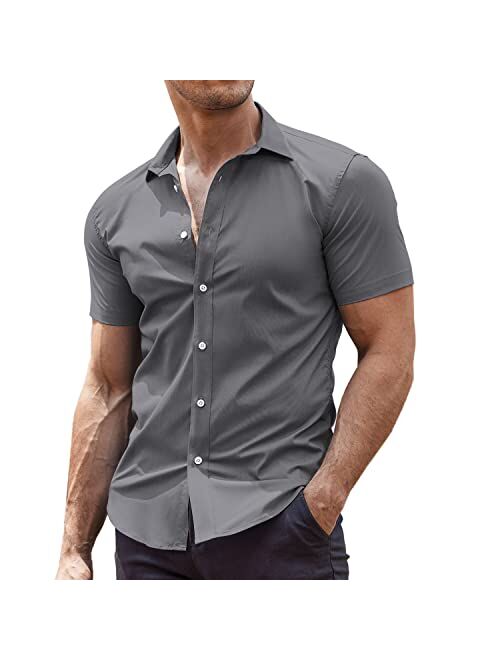 COOFANDY Men's Muscle Fit Dress Shirts Wrinkle-Free Short Sleeve Casual Button Down Shirt