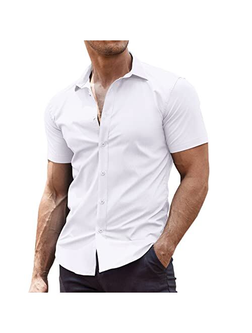 COOFANDY Men's Muscle Fit Dress Shirts Wrinkle-Free Short Sleeve Casual Button Down Shirt