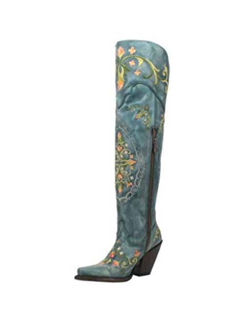 Dan Post Boots Womens Flower Child Snip Toe Dress Boots Over the Knee High Heel 3" & Up - Blue