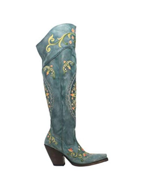 Dan Post Boots Womens Flower Child Snip Toe Dress Boots Over the Knee High Heel 3" & Up - Blue