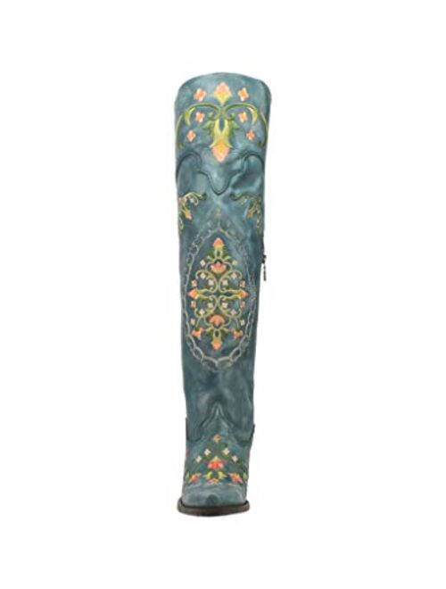 Dan Post Boots Womens Flower Child Snip Toe Dress Boots Over the Knee High Heel 3" & Up - Blue