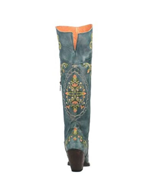 Dan Post Boots Womens Flower Child Snip Toe Dress Boots Over the Knee High Heel 3" & Up - Blue