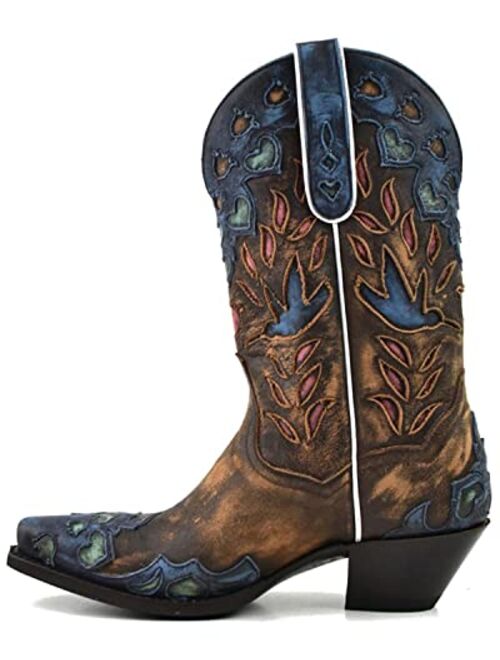 Dan Post Women's Humming Bird Heart and Floral Inlay Western Boot Snip Toe - Dp4362