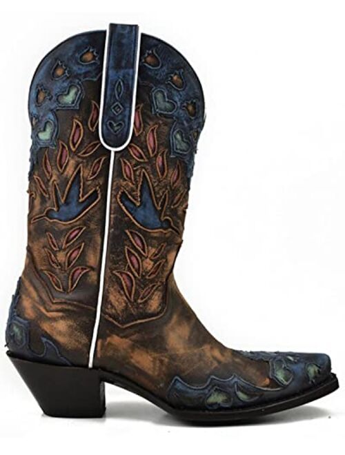 Dan Post Women's Humming Bird Heart and Floral Inlay Western Boot Snip Toe - Dp4362