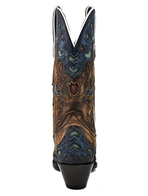 Dan Post Women's Humming Bird Heart and Floral Inlay Western Boot Snip Toe - Dp4362