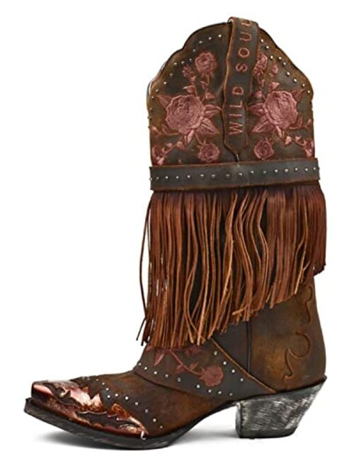 Dan Post Women's Bed of Roses Fringe Embroidered Western Boot Snip Toe - Dp80176