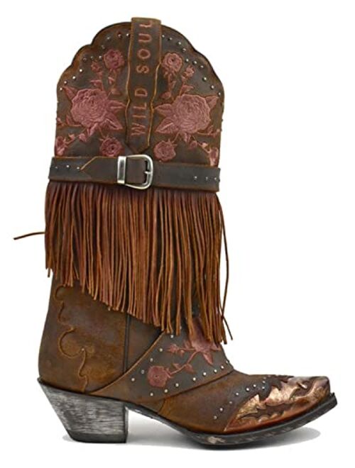 Dan Post Women's Bed of Roses Fringe Embroidered Western Boot Snip Toe - Dp80176