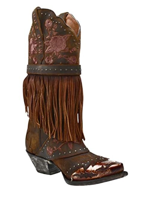 Dan Post Women's Bed of Roses Fringe Embroidered Western Boot Snip Toe - Dp80176