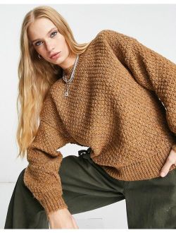 Only chunky textured knit sweater in camel