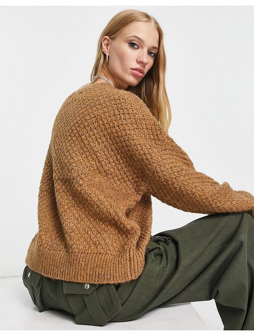 Only chunky textured knit sweater in camel