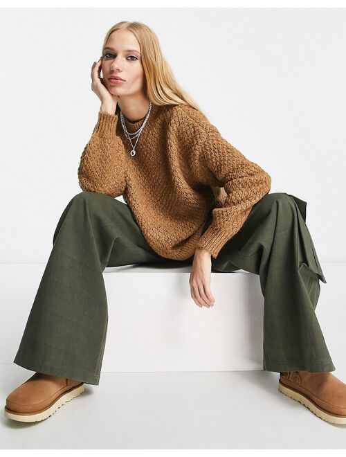 Only chunky textured knit sweater in camel