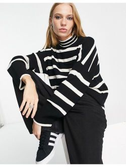 Only high neck sweater in black & white stripe