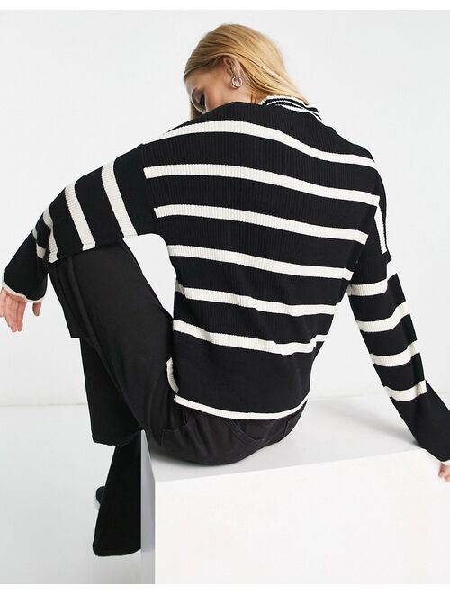 Only high neck sweater in black & white stripe