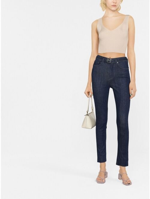 PINKO Love Bird-buckle cropped jeans