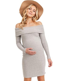 LaClef Women's Off Shoulder Sweater Knit Maternity Dress