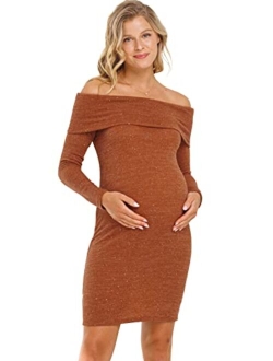 LaClef Women's Off Shoulder Sweater Knit Maternity Dress