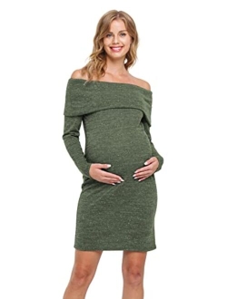 LaClef Women's Off Shoulder Sweater Knit Maternity Dress