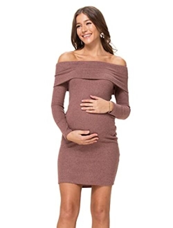 LaClef Women's Off Shoulder Sweater Knit Maternity Dress