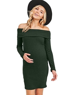 LaClef Women's Off Shoulder Sweater Knit Maternity Dress