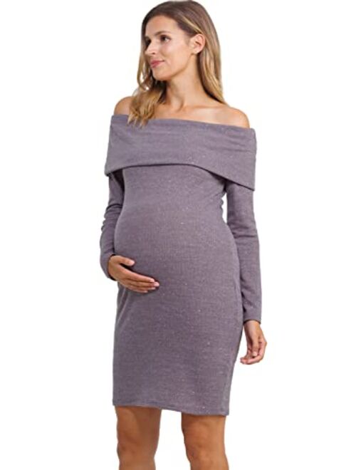 LaClef Women's Off Shoulder Sweater Knit Maternity Dress