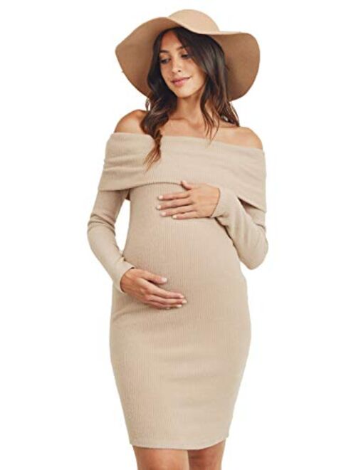 LaClef Women's Off Shoulder Sweater Knit Maternity Dress