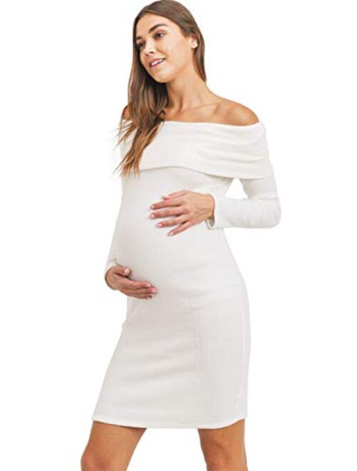 LaClef Women's Off Shoulder Sweater Knit Maternity Dress