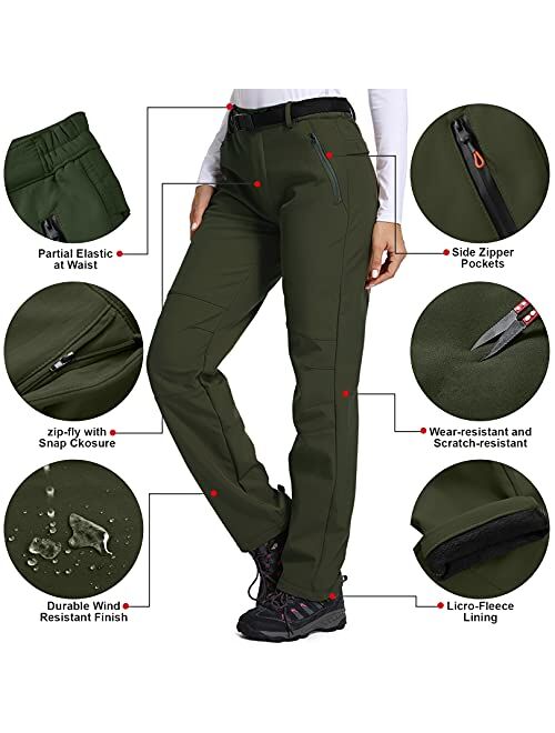 Linlon Womens Snow Pants Winter Waterproof Pants Outdoor Soft Shell Fleece Linded Cargo Ski Hiking Pants