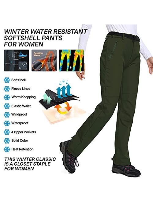 Linlon Womens Snow Pants Winter Waterproof Pants Outdoor Soft Shell Fleece Linded Cargo Ski Hiking Pants