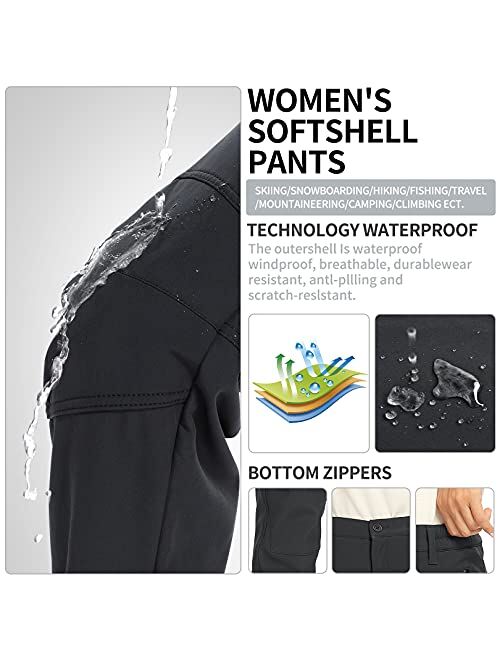 Linlon Womens Snow Pants Winter Waterproof Pants Outdoor Soft Shell Fleece Linded Cargo Ski Hiking Pants