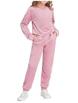 Girls 2 Piece Outfits Kids Velour Sweatshirts & Sweatpants Loungewear Clothing Sets