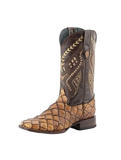 Ferrini Men's Bronco Pirarucu Print Square Toe Leather Heeled Western Boots