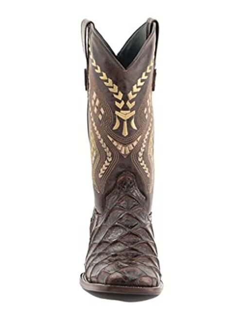 Ferrini Men's Bronco Pirarucu Print Square Toe Leather Heeled Western Boots