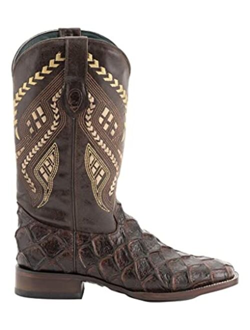 Ferrini Men's Bronco Pirarucu Print Square Toe Leather Heeled Western Boots