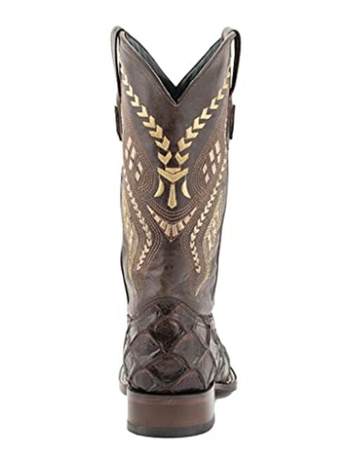 Ferrini Men's Bronco Pirarucu Print Square Toe Leather Heeled Western Boots