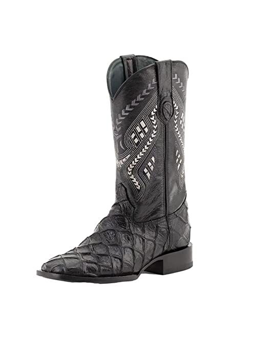 Ferrini Men's Bronco Pirarucu Print Square Toe Leather Heeled Western Boots