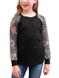 GORLYA Girls Long Sleeve Tops Raglan Patchwork Tunic Casual Loose T-Shirt for 4-14T