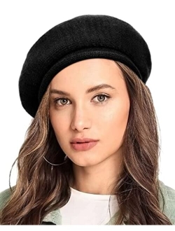 Lvaiz French Wool Beret Hat for Women-Solid Color Classic Slouchy Knit Beanie Winter Warm Artist Painter Hat