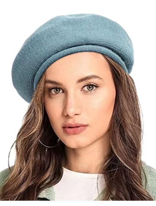 Lvaiz French Wool Beret Hat for Women-Solid Color Classic Slouchy Knit Beanie Winter Warm Artist Painter Hat