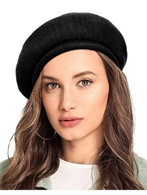 Lvaiz French Wool Beret Hat for Women-Solid Color Classic Slouchy Knit Beanie Winter Warm Artist Painter Hat