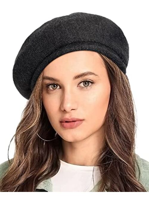 Lvaiz French Wool Beret Hat for Women-Solid Color Classic Slouchy Knit Beanie Winter Warm Artist Painter Hat